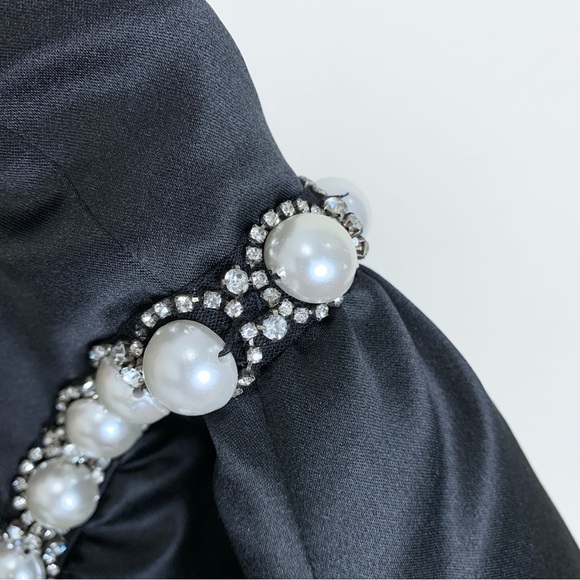 NEW Alice + Olivia Laurena Mini Dress (Sz 8) Pearl Embellished Empire Black - Picture 14 of 15